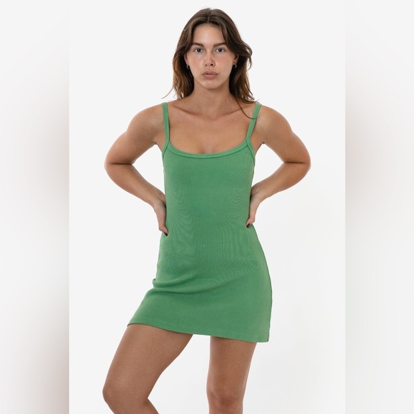 Los Angeles American Apparel HEAVY RIB SPAGHETTI MINI DRESS XS Spring Green - Picture 1 of 7